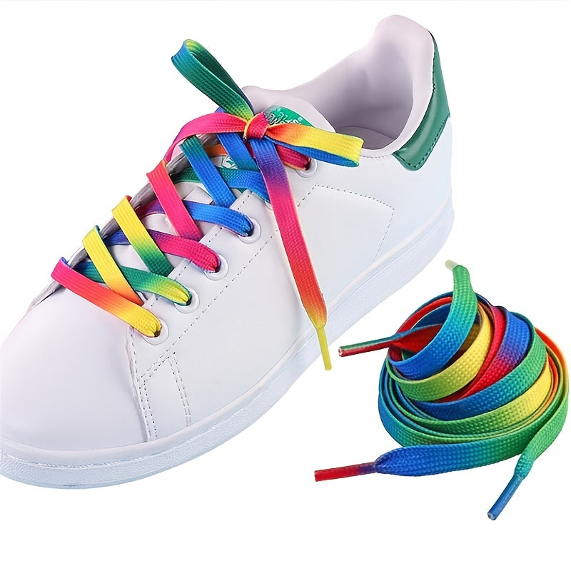 Colorful Rainbow Print Flat Canvas Shoe Laces 43 31''