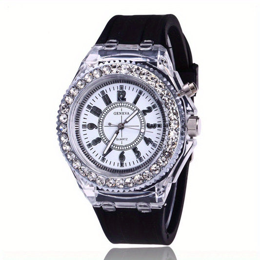 LED Rhinestone Luminous Quartz Watch - Assorted Colors