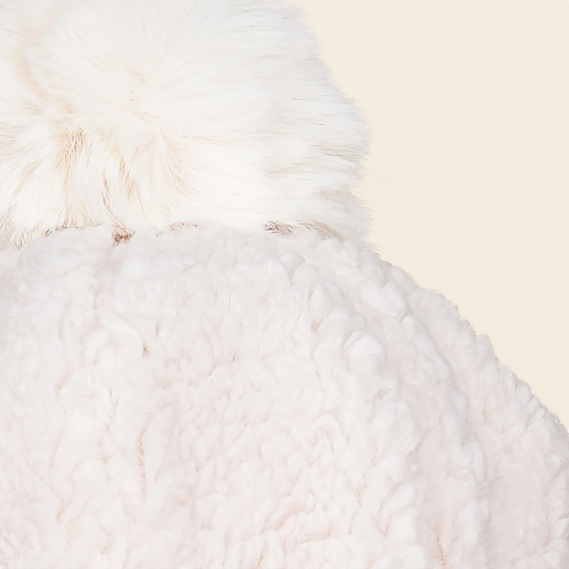 Winter Plush Hat with Fur Ball Knitted Warm Hat