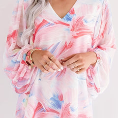 Blouse Women's Brush Print V Neck Top