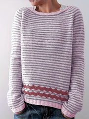 Striped Crew Neck Pullover Sweater Long Sleeve Casual Fall Winter Women's Clothi