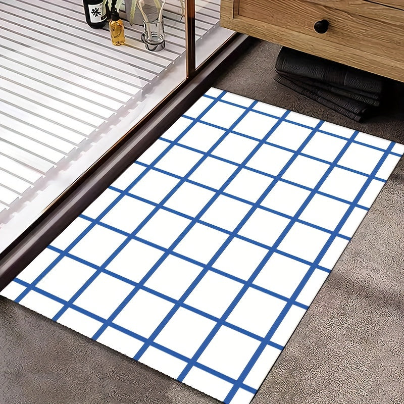 Plaid Pattern Bath Rug Soft Absorbent Non-slip Bath Mat Diatom Mud Material