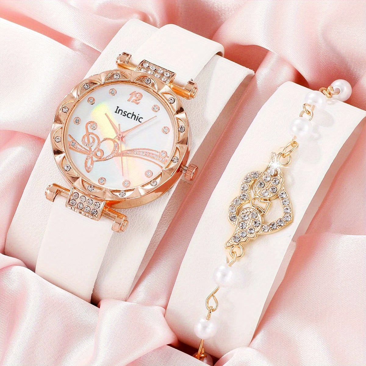 Leather Quartz Watch & Agate Bracelet Set Gift