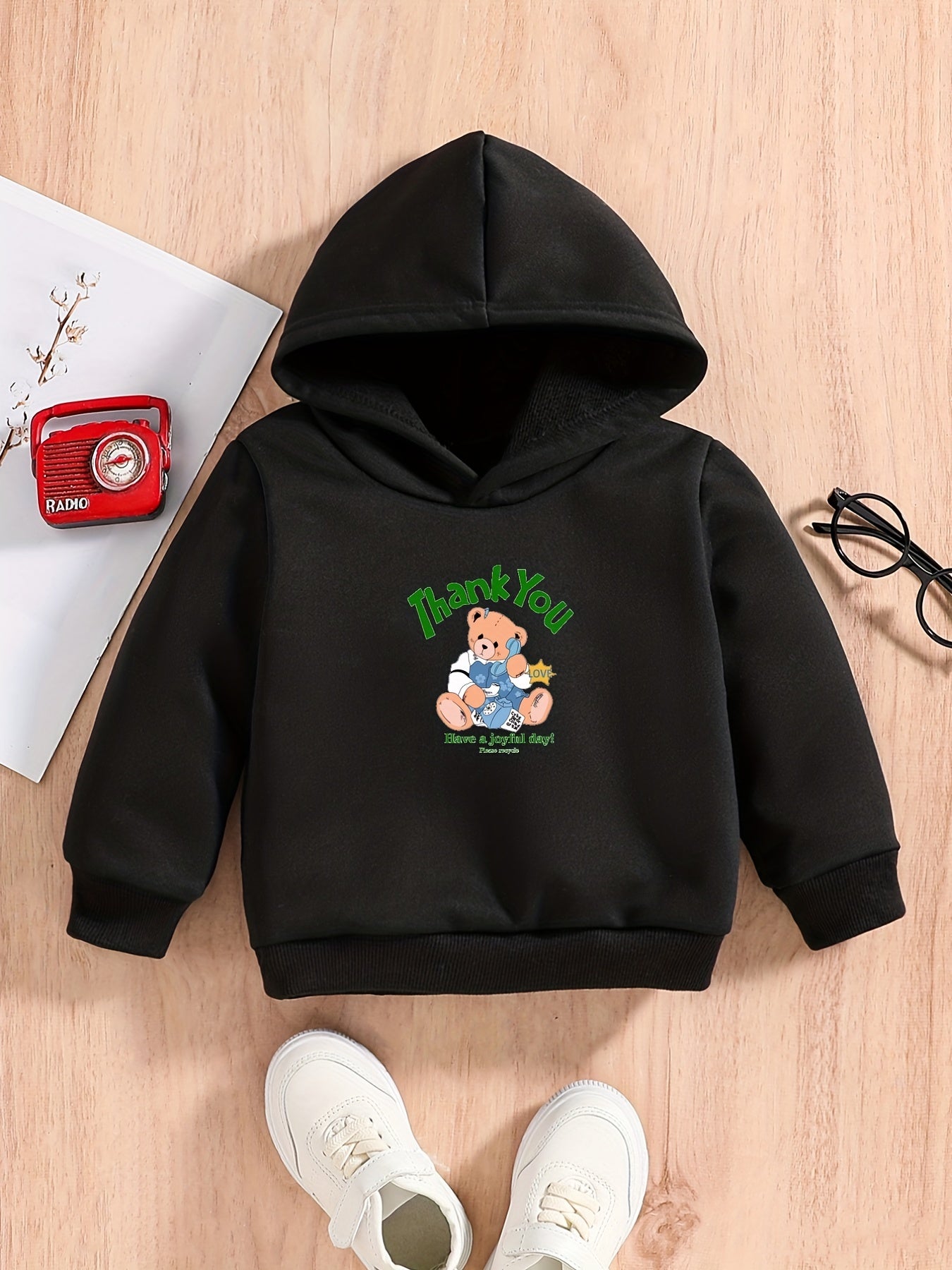 Bear & THANK YOU Letter Baby Boys Hooded Sweatshirt