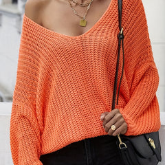 Casual Sweater Women's Plus Solid Bat Sleeve V Neck
