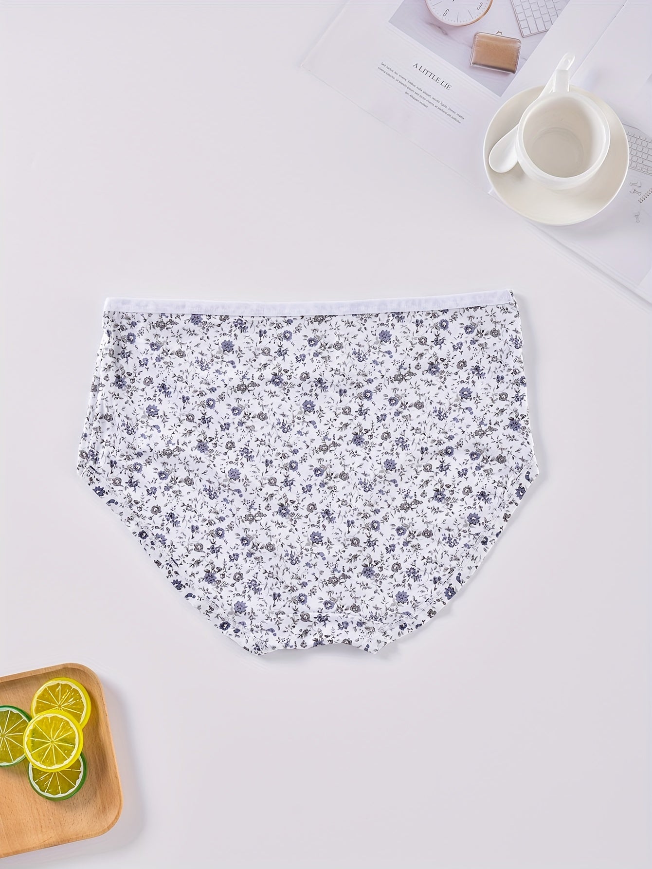 5 Pack Plus Size Panties Set Women's Plus Ditsy Floral Print Soft Briefs