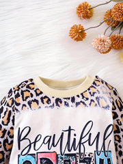 Infant Baby Girls Leopard CRAZY Letter Print Pullover Top