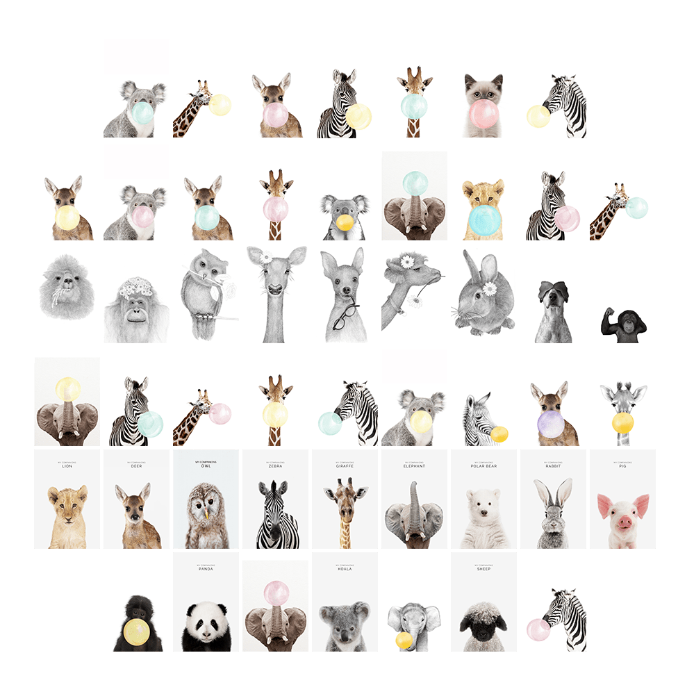 50pcs Cartoon Animal Postcard Set for Kids' Rooms, Collage Art, Wall Decor