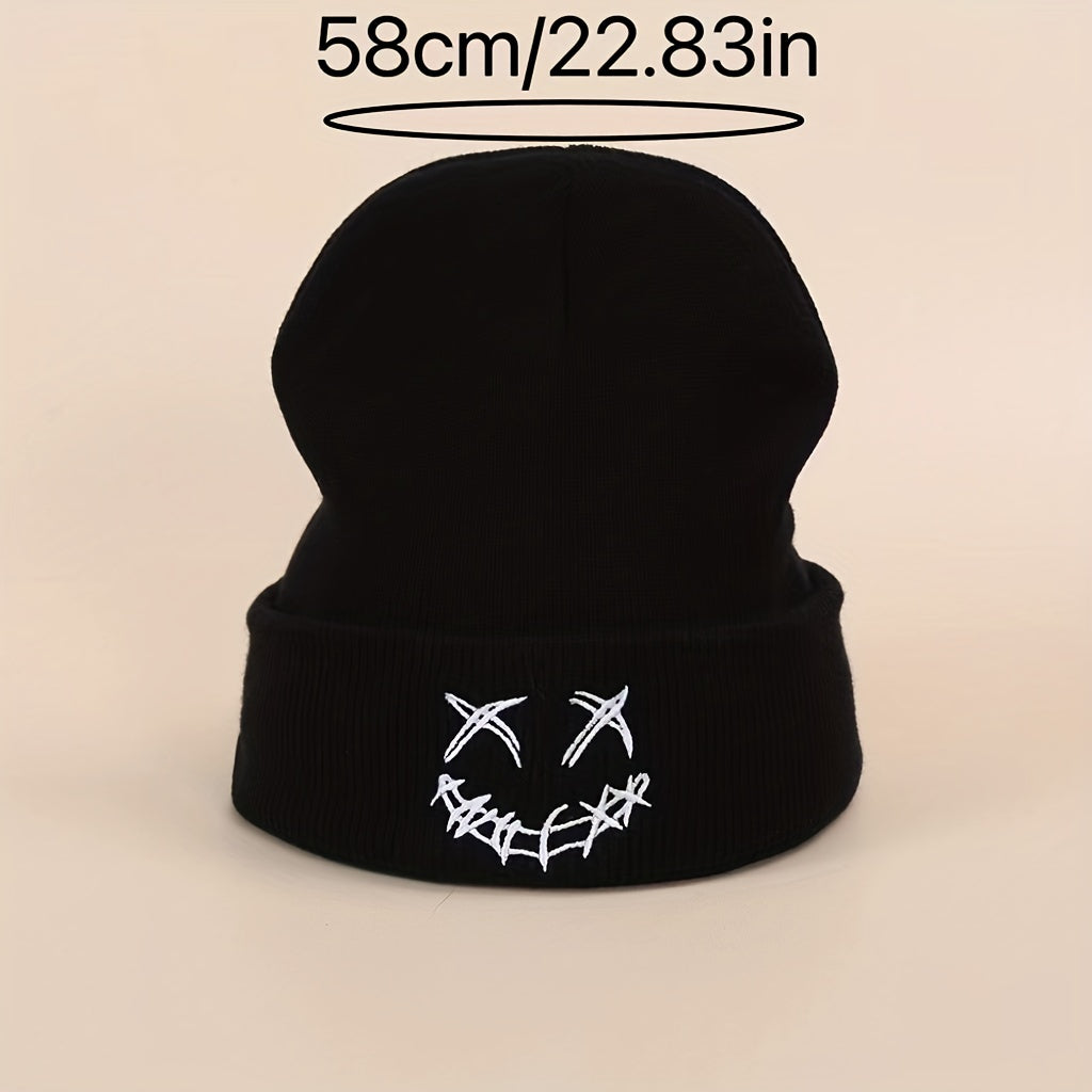 Happy Face Embroidery Knitted Hat for Men Women Teen
