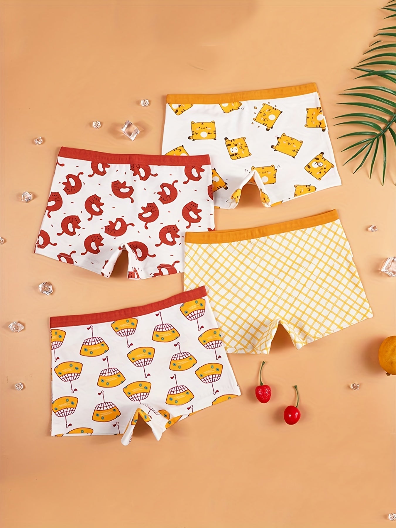 4pcs Cartoon Girl's Cotton Boxer Briefs Elastic Waist Shorts