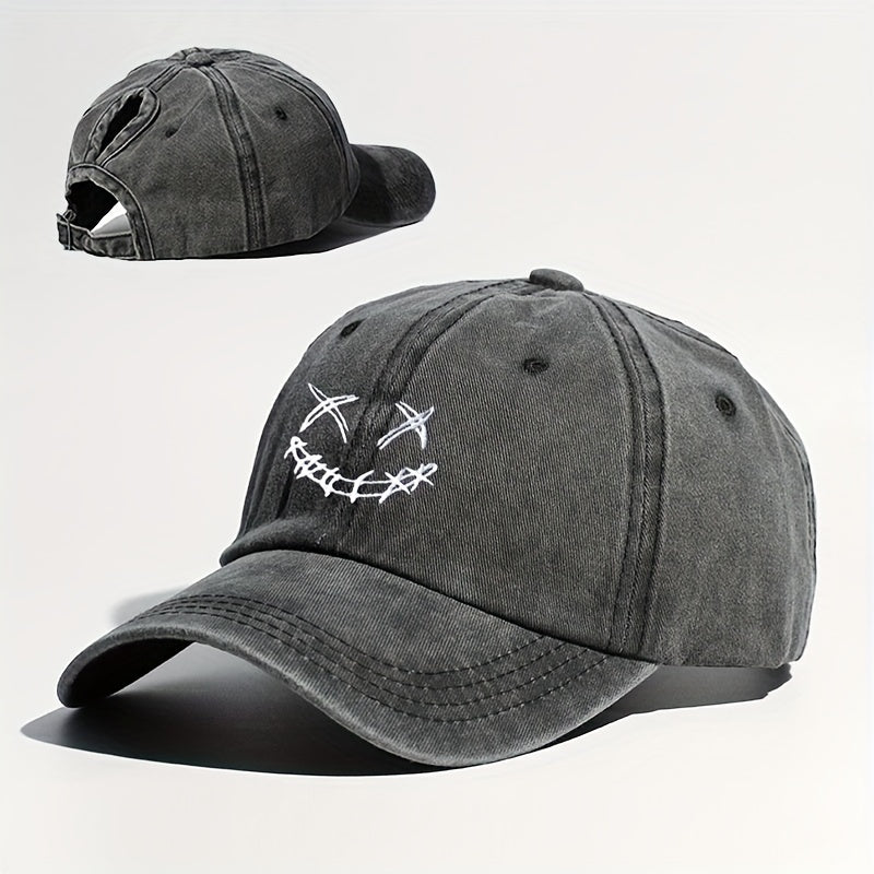 Ghost Face Ponytail Baseball Cap Embroidery Washed Distressed Dad Hats