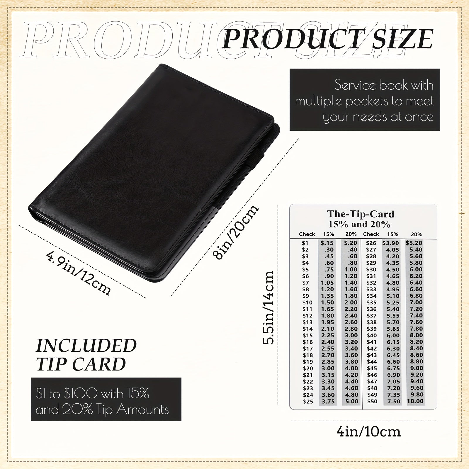 Waitress Server Book Set with Apron, Tip Chart, Pen - 8''x4 9''