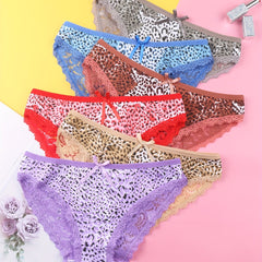 6pcs Leopard Bow Tie Lace Trim Intimates Panties