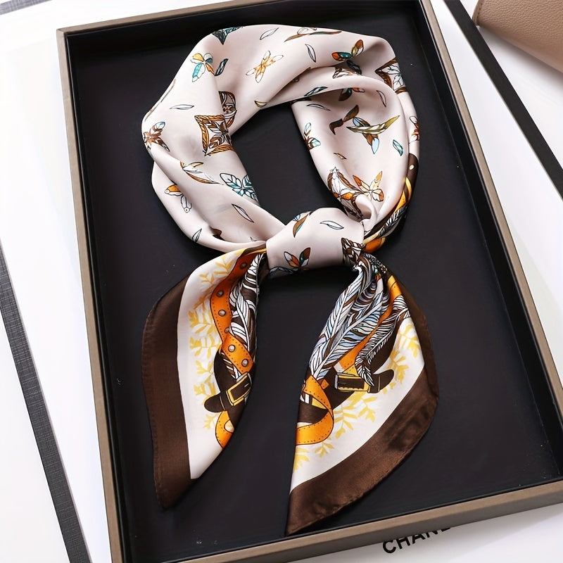 Vintage Geometric Print Square Scarf Bandana Boho Satin Necke...
