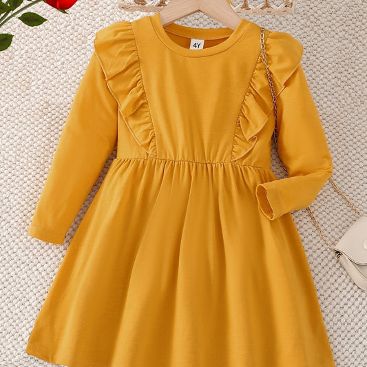Girls' Frill Trim Long Sleeve Dress for Holiday