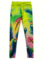 Animal Feather Print High Waist Yoga Legging Women's Activewear