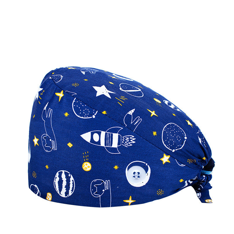 Floral Cartoon Print Work Cap Vintage Scrub Cap Adjustable Lace Up Hat