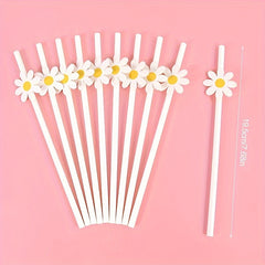 10pcs Daisy Flower Paper Straws Disposable Straws for Birthday Party Decoration
