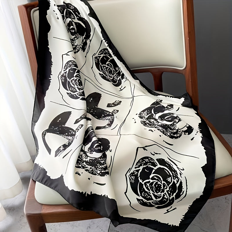Camellia Print Silk Shawl Square Scarf