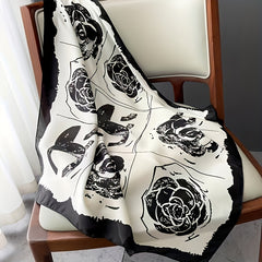 Camellia Print Silk Shawl Square Scarf