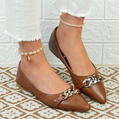 Women's Pointed Toe Ballet Flats Chain Decor Slip On Shoes