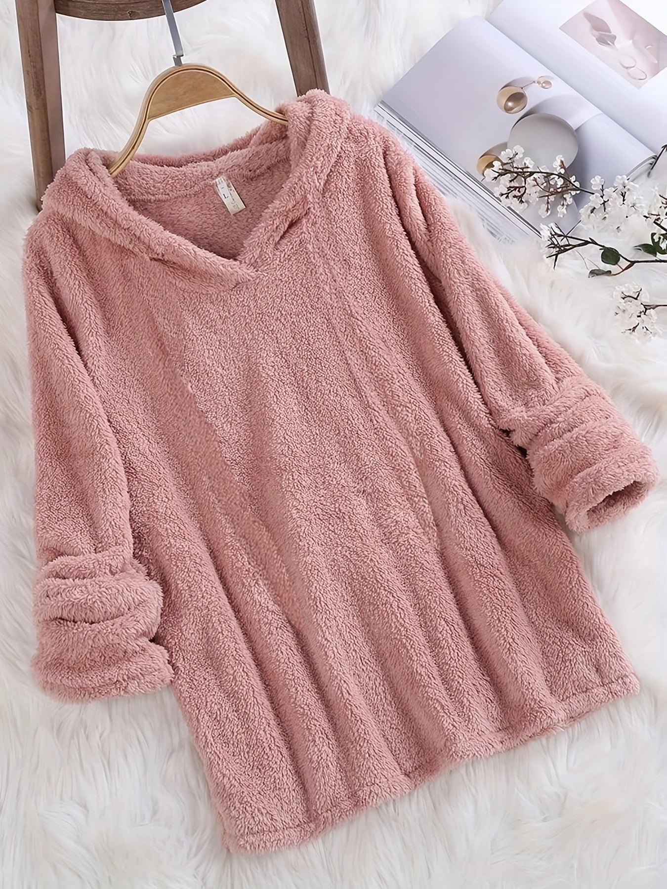 Fleece Solid Hoodie Long Sleeve Sweatshirt