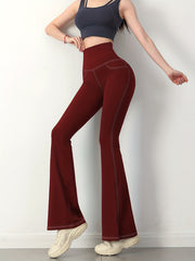 Solid Denim Yoga Pants With Pockets Sports Fitness Flared Leggings
