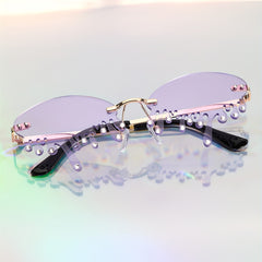 Y2K Tears Flame Sunglasses Rhinestone Rimless Glasses