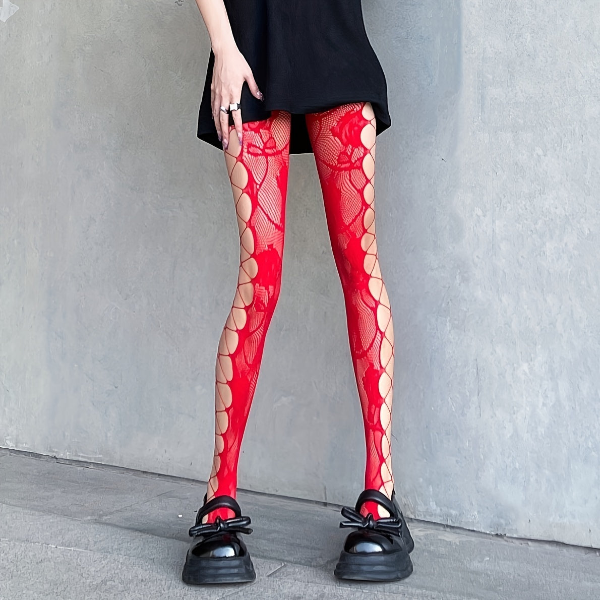 Floral Jacquard Fishnet Tights High Waist Pantyhose