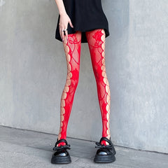 Floral Jacquard Fishnet Tights High Waist Pantyhose