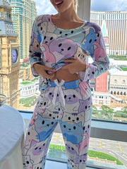 Cat Print Pajama Set Long Sleeve Top & Pants