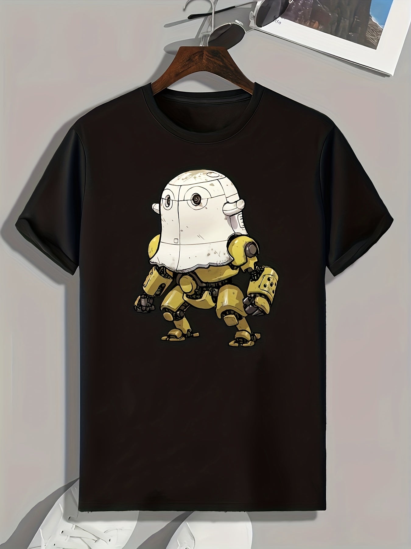 Robotic Cartoon Print Men's Graphic T-shirt - Casual Comfy Tee