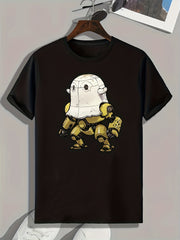 Robotic Cartoon Print Men's Graphic T-shirt - Casual Comfy Tee