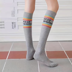Rainbow Striped Calf Socks Knee High Women's Stockings