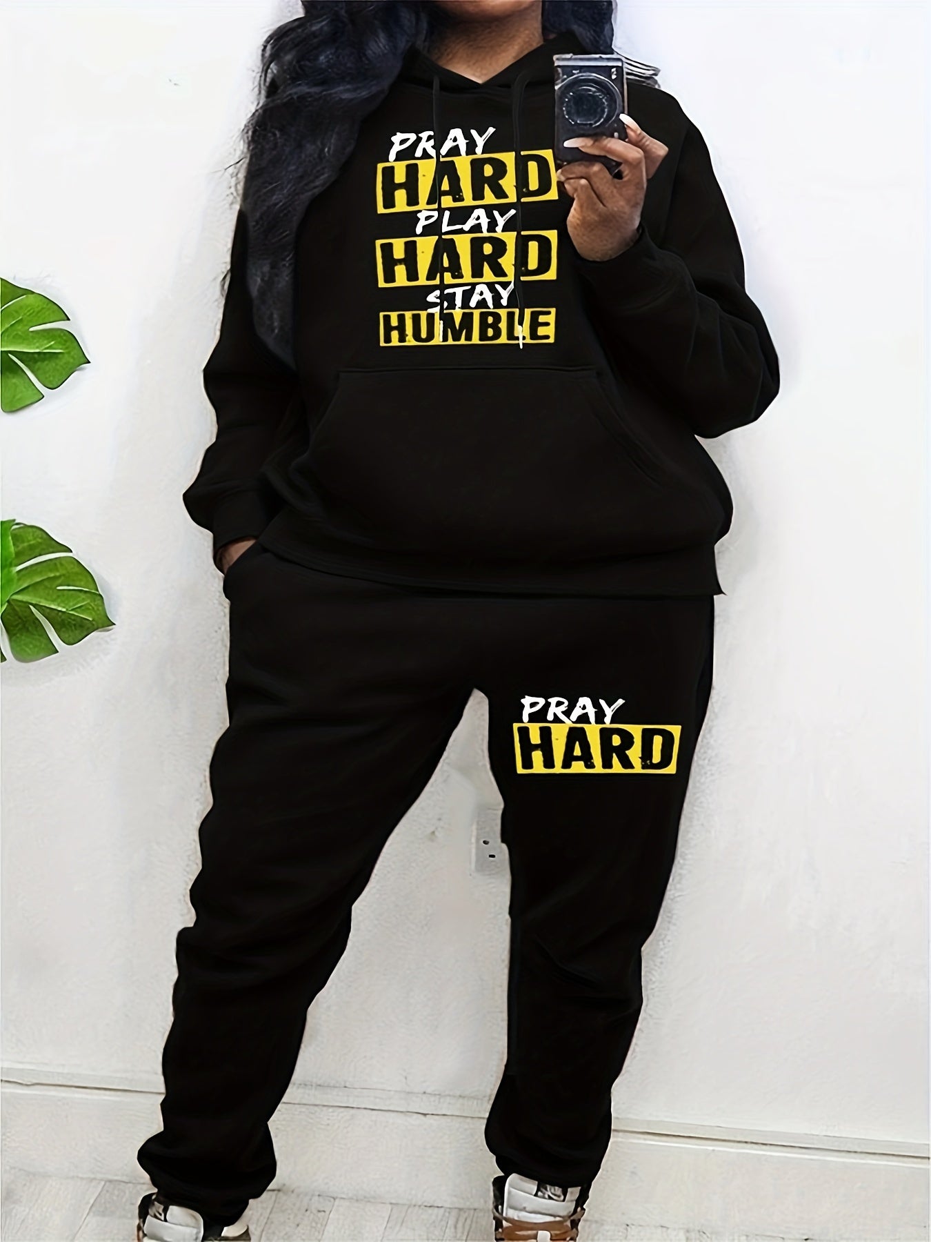 Women's 2 Piece Letter Print Hoodie & Joggers Outfit Set