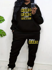 Women's 2 Piece Letter Print Hoodie & Joggers Outfit Set