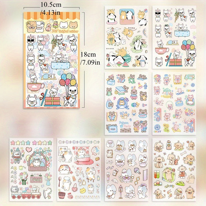 8pcs Cartoon Animal Stickers Pack Waterproof for Cup Laptop Scrapbook Notebook