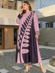 Colorblock Leaf Print Maxi Dress