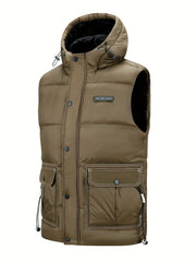 Men's Warm Hooded Winter Vest with Big Pockets