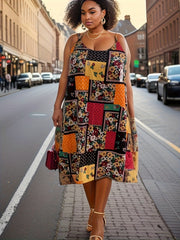 Plus Size Boho Summer Dress Women's Plus Scarf & Floral Print Backless V Neck