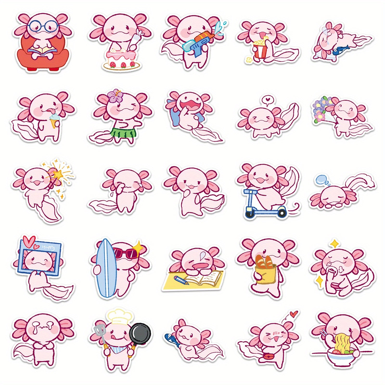 50pcs Pink Newt Animal Vinyl Stickers for Water Bottles Laptop