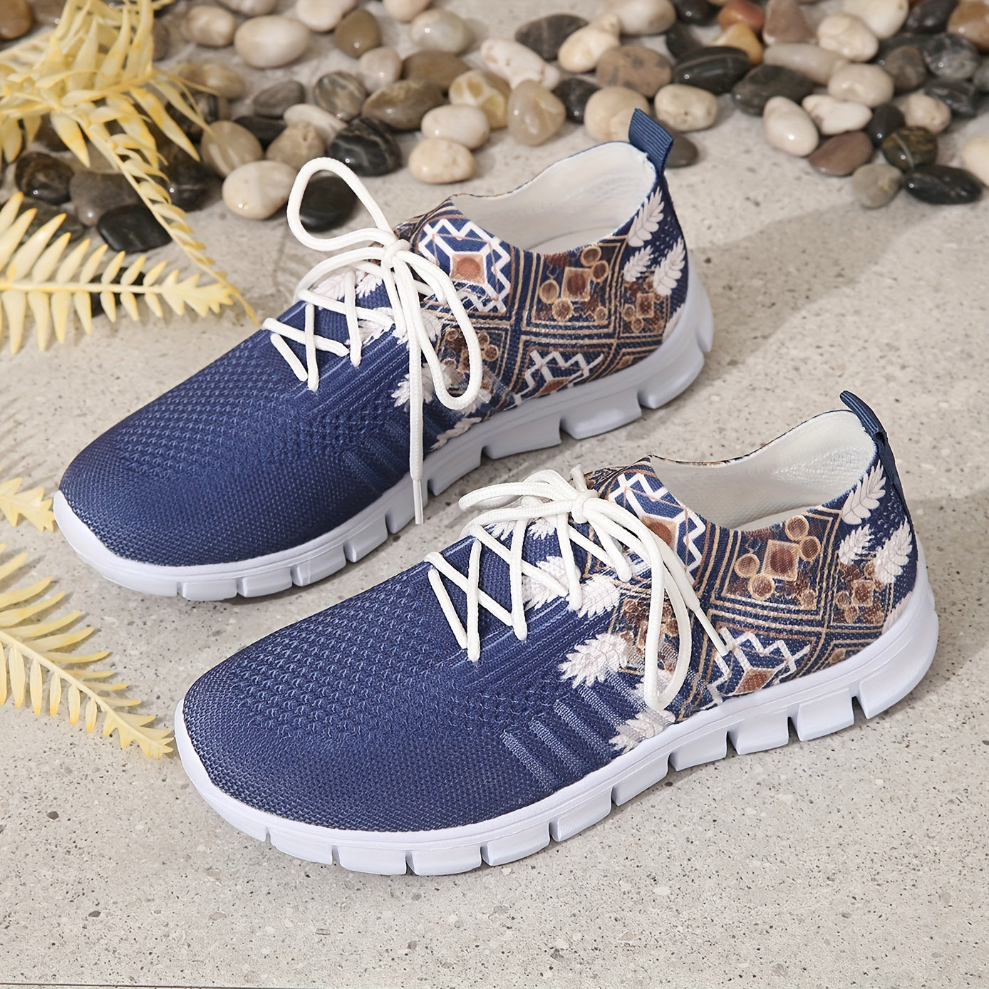 Women's Retro Knitted Sneakers Casual Lace Up Shoes Lightweight Running