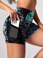 Graffiti Print Seamless Biker Shorts w/ Phone Pockets