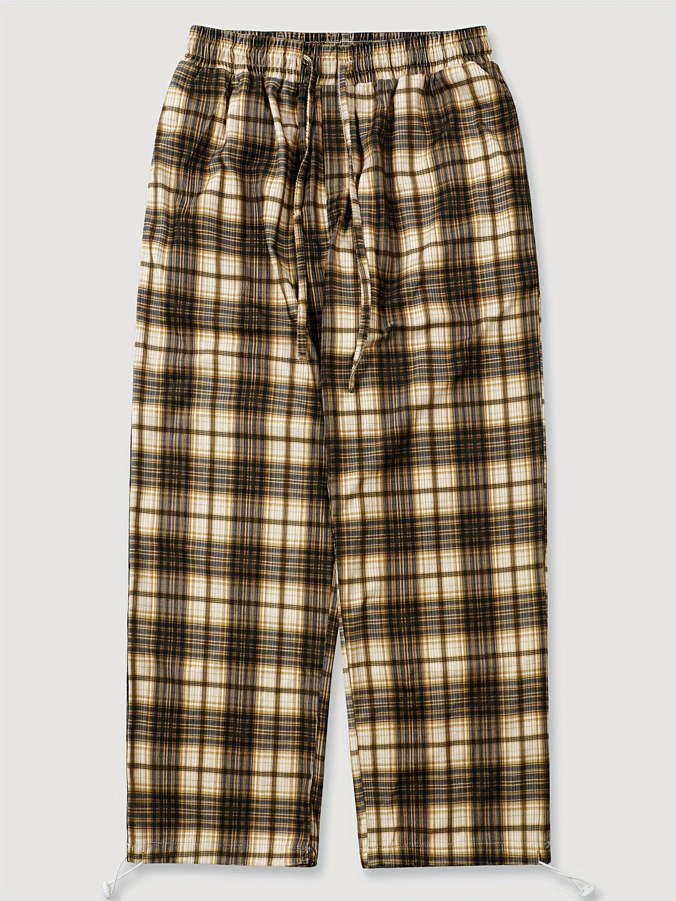 Men's Plaid Drawstring Pants Loose Casual Joggers
