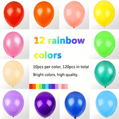 120 Assorted Color Rainbow Latex Balloons - 12 Bright Party Balloons