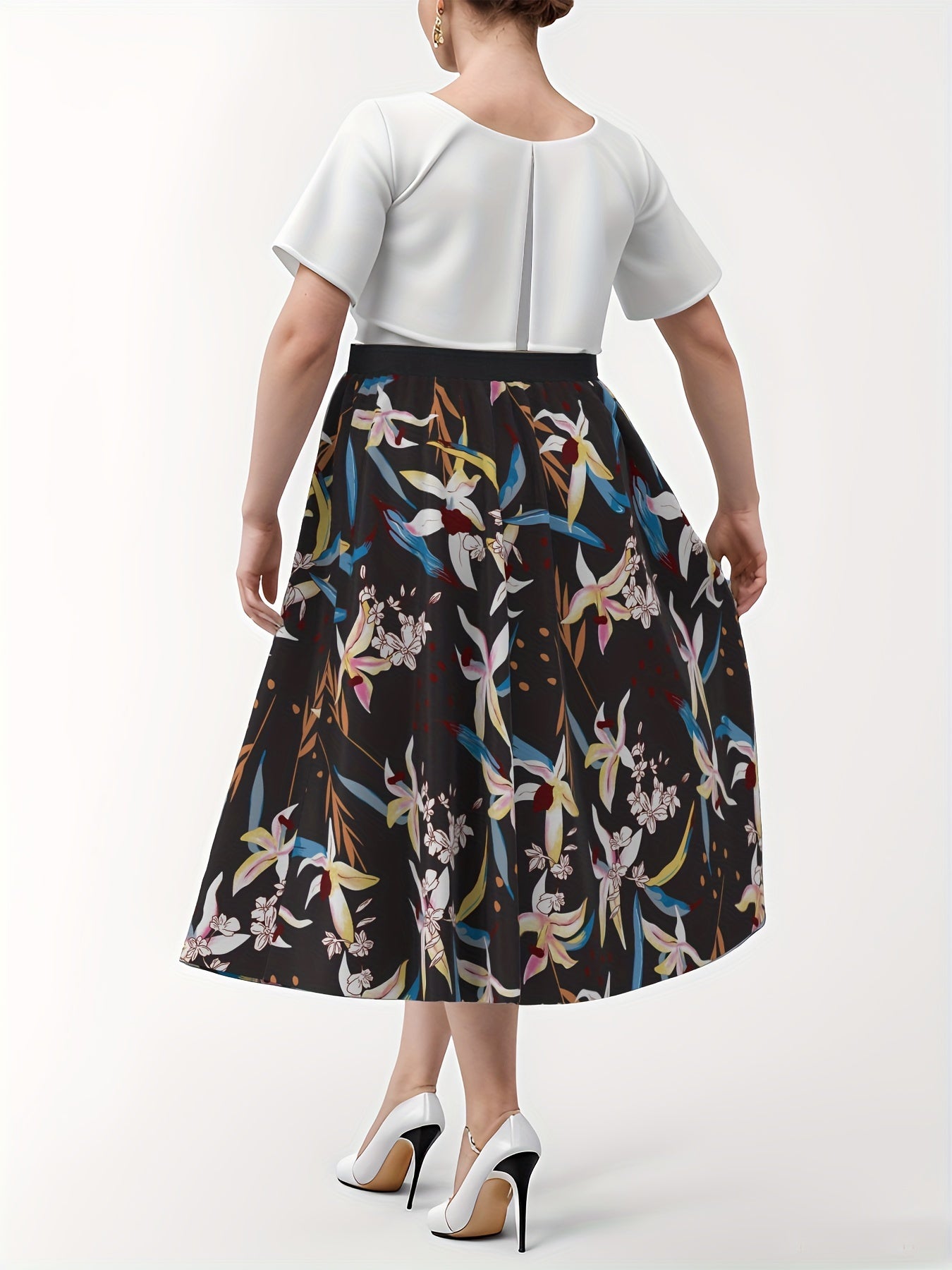 Women's Plus Floral Print High Rise Maxi Skirt