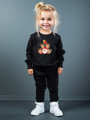 Girls 2pc Santa & Deer Pattern Crew Neck Sweatshirt & Solid Sweatpants Set
