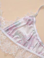 Contrast Lace Floral Print Push Up Lingerie Set Women's Plus
