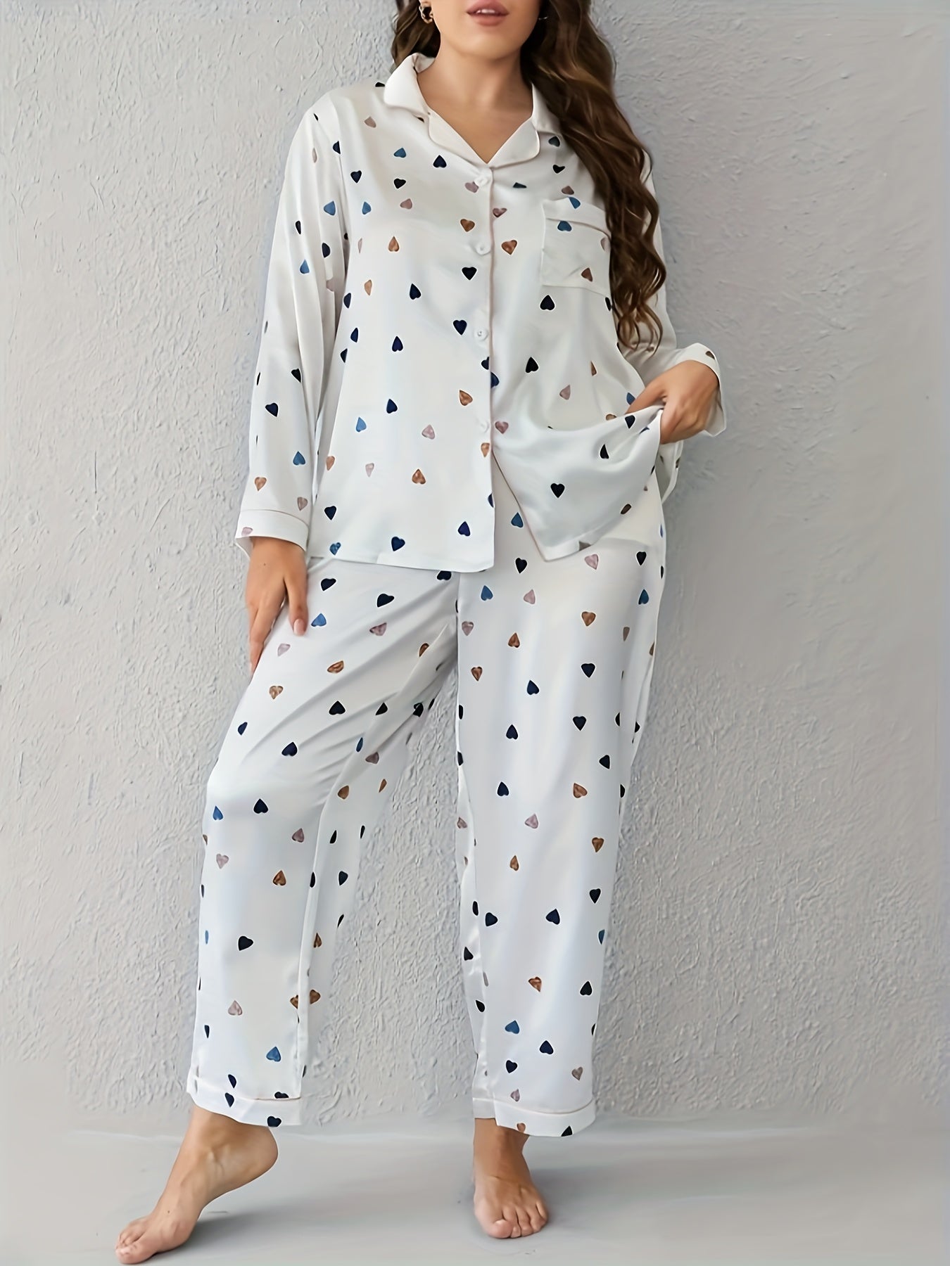 Heart Print Pajama Set Women's 2 Piece Lounge Set