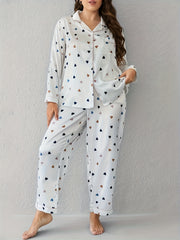 Heart Print Pajama Set Women's 2 Piece Lounge Set